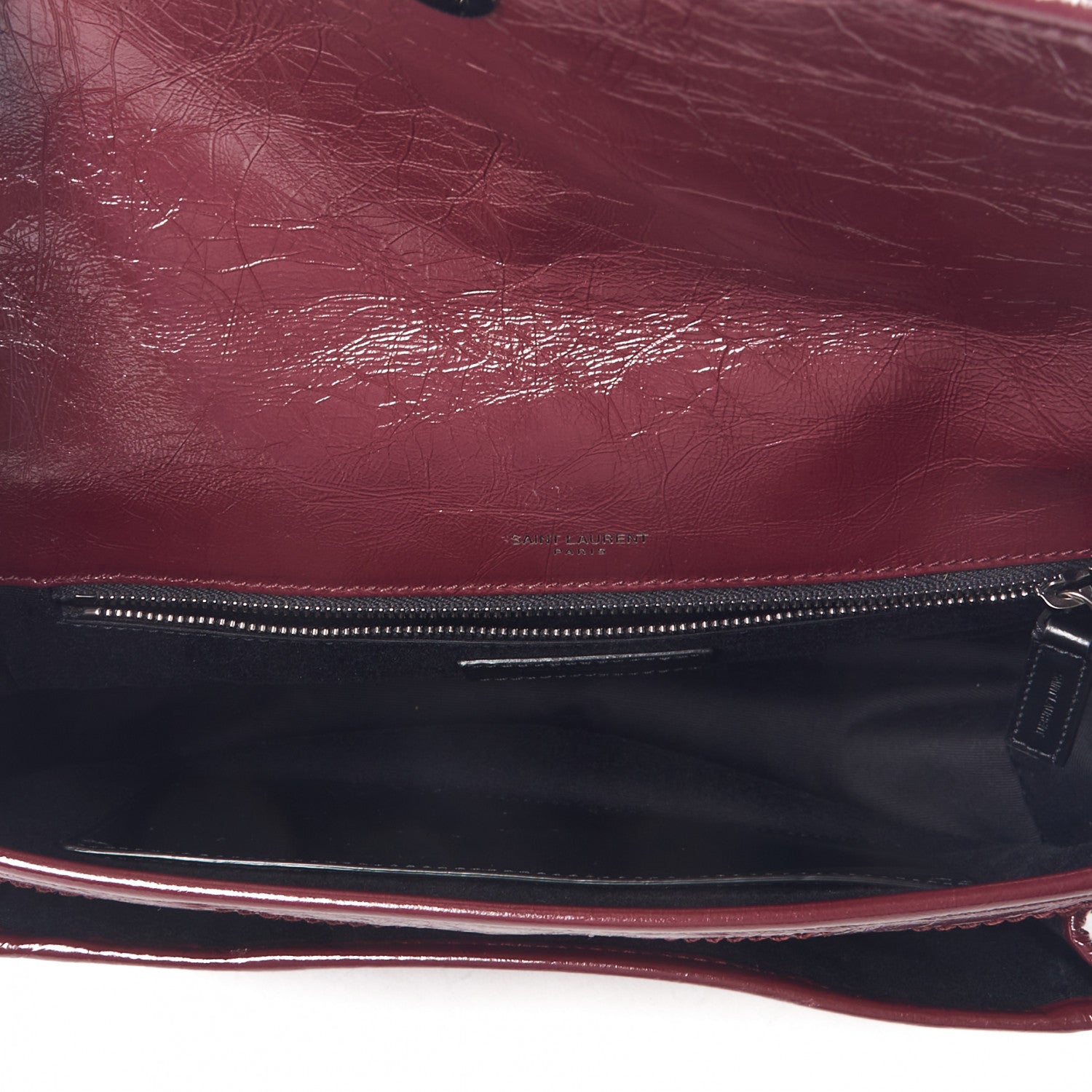 Saint Laurent Crinkled Calfskin Matelasse Monogram Medium Niki Chain Satchel Burgundy 7 of 9