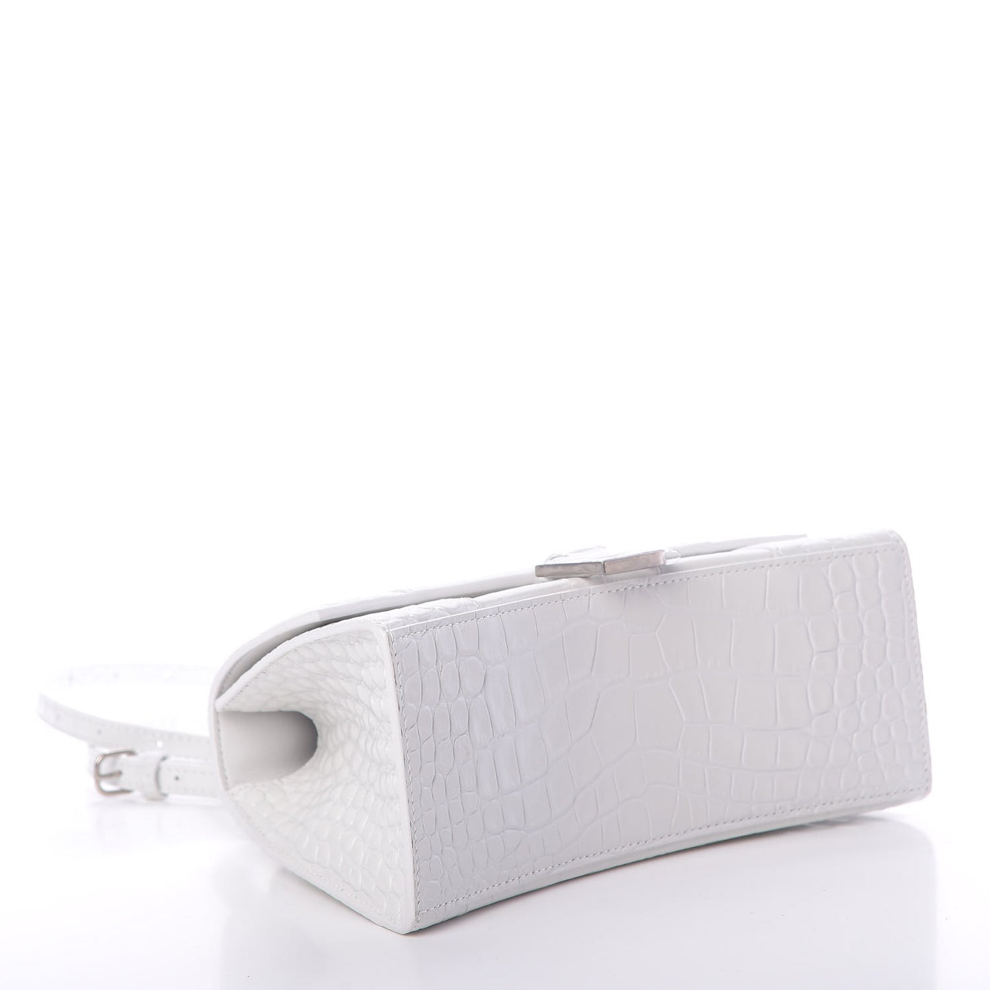 Calfskin Crocodile Embossed Small Hourglass Top Handle Bag White