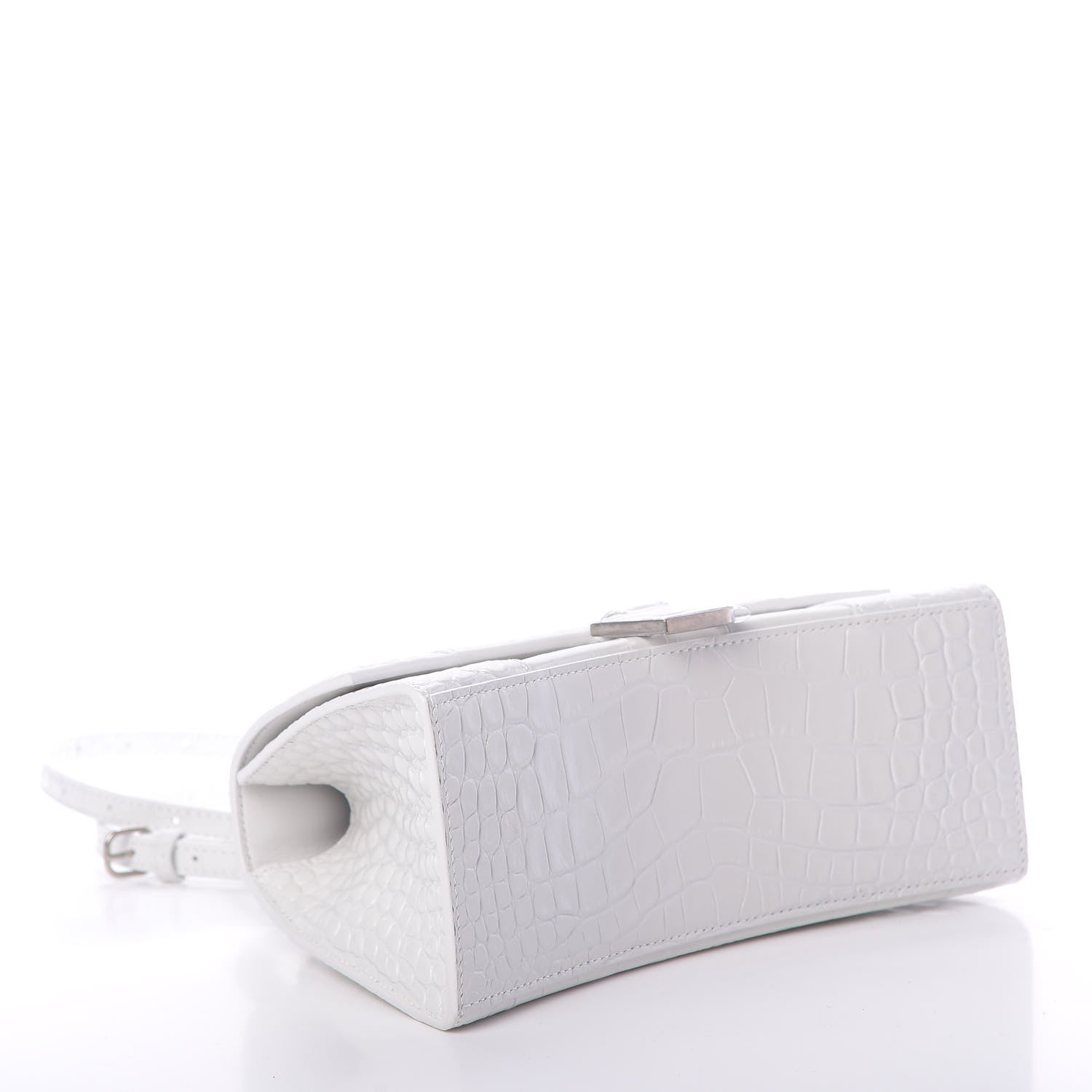 Balenciaga Calfskin Crocodile Embossed Small Hourglass Top Handle Bag White 4 of 13