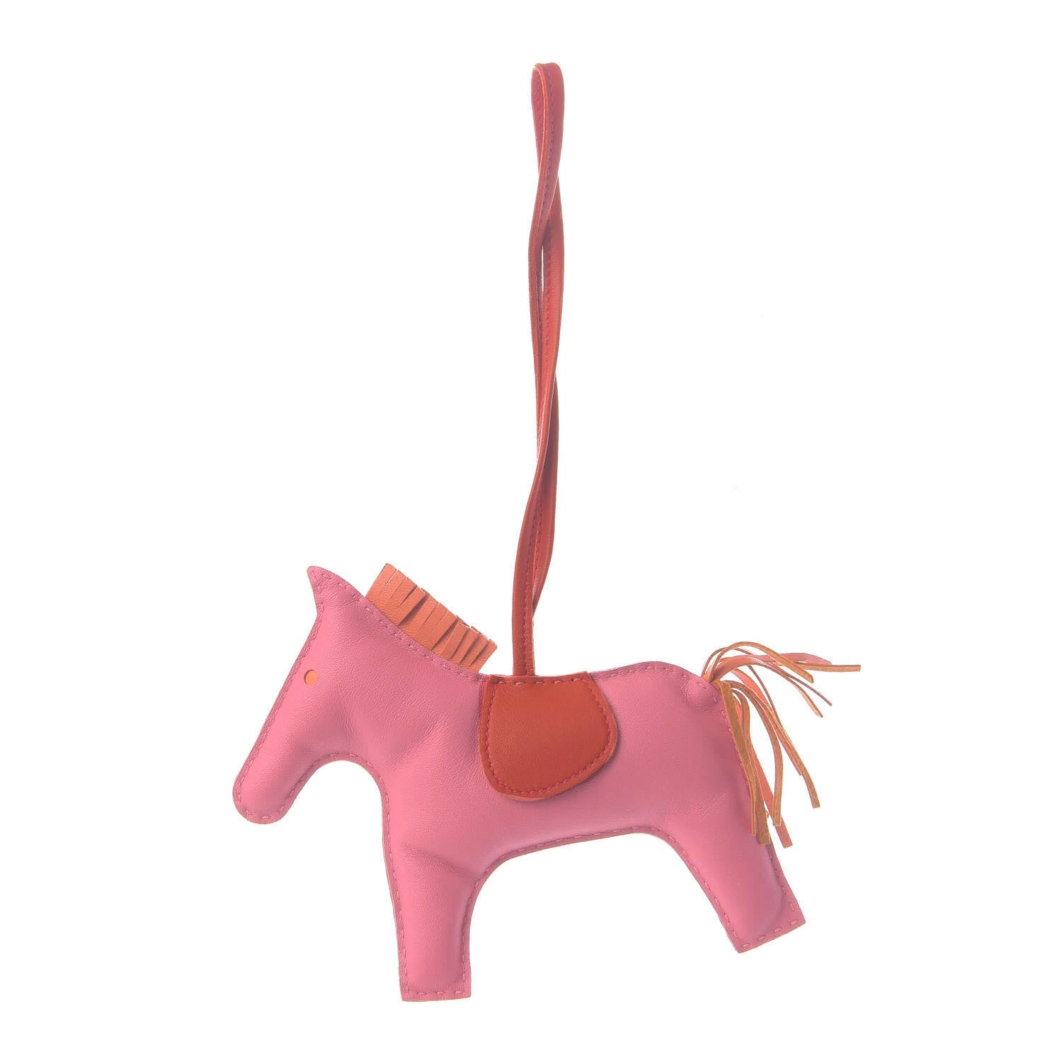 Hermes Milo Lambskin Grigri Rodeo Horse Bag Charm GM Rose Azalee Orange Poppy Rouge Indien 1 of 4
