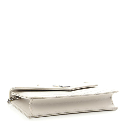Saint Laurent Grain De Poudre Matelasse Chevron Monogram Envelope Chain Wallet Optical White 4 of 12