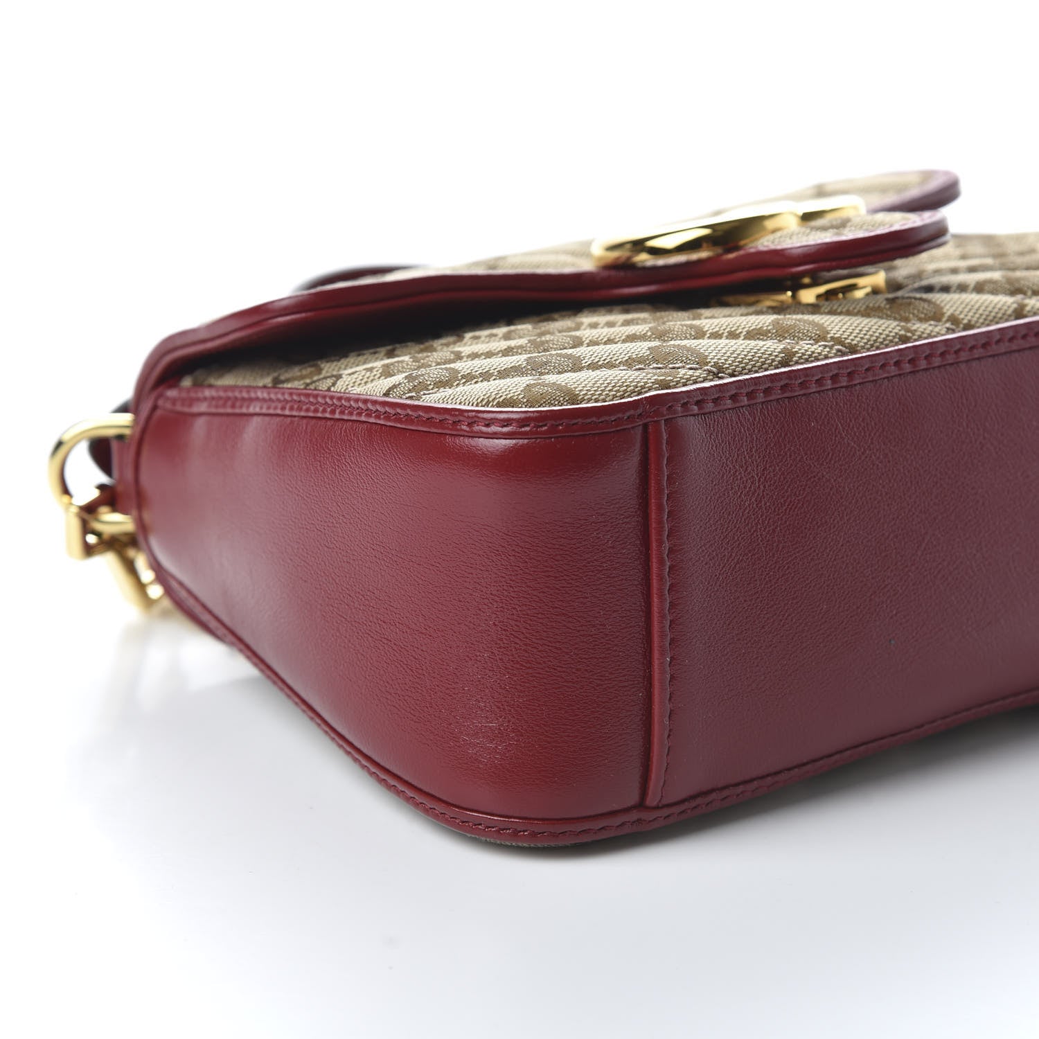 Gucci Monogram Glazed Calfskin Matelasse Diagonal Mini GG Marmont Top Handle Shoulder Bag Beige Ebony New Cherry Red 6 of 10