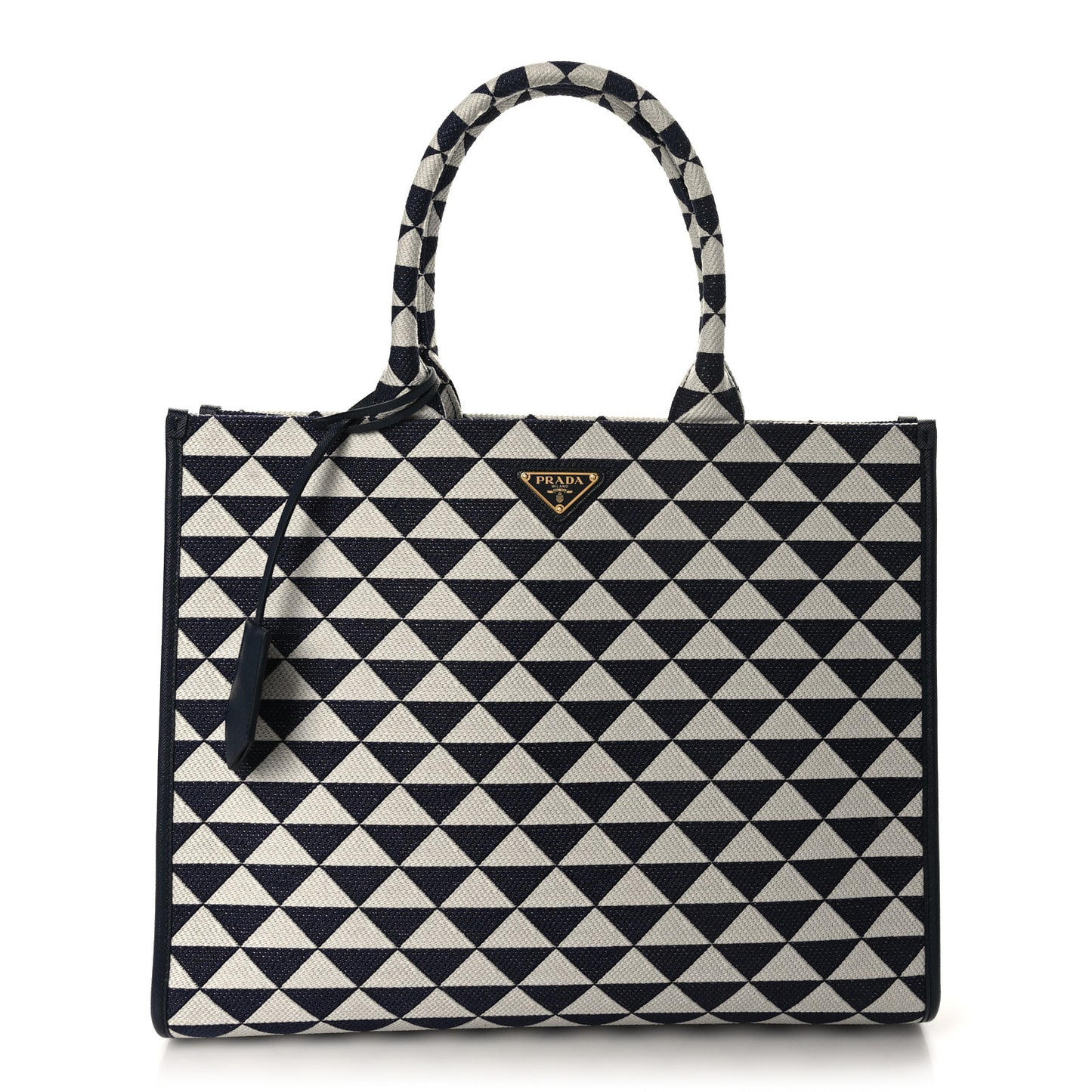 Jacquard Saffiano Triangolo Symbole Embroidered Large Tote Baltico Talco