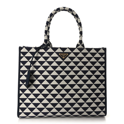 Prada Jacquard Saffiano Triangolo Symbole Embroidered Large Tote Baltico Talco 1 of 8