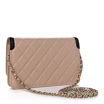 Chanel Caviar Quilted CC Filigree Wallet On Chain WOC Beige Black 3 of 12