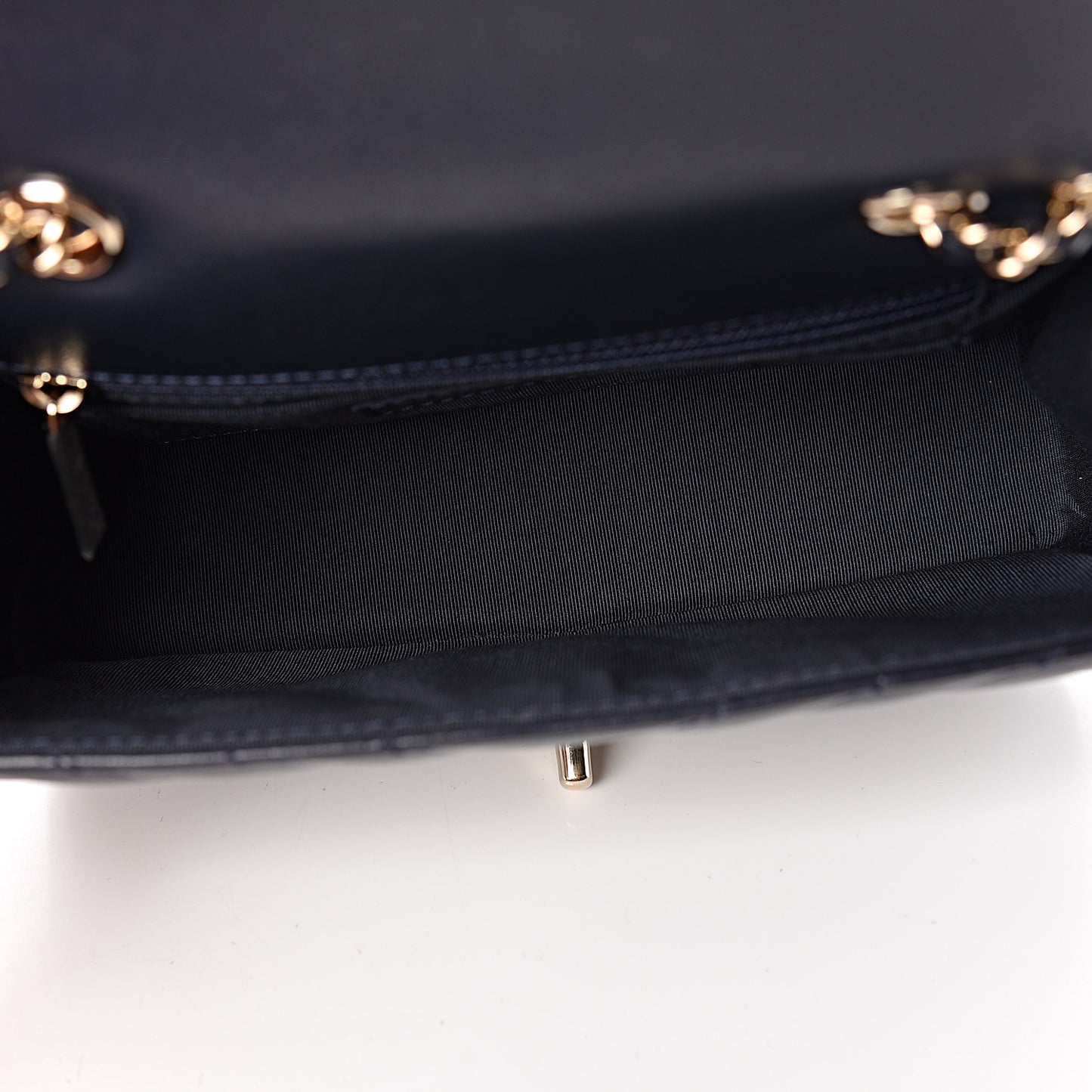 Calfskin Chevron Quilted Mini Statement Flap Navy Blue