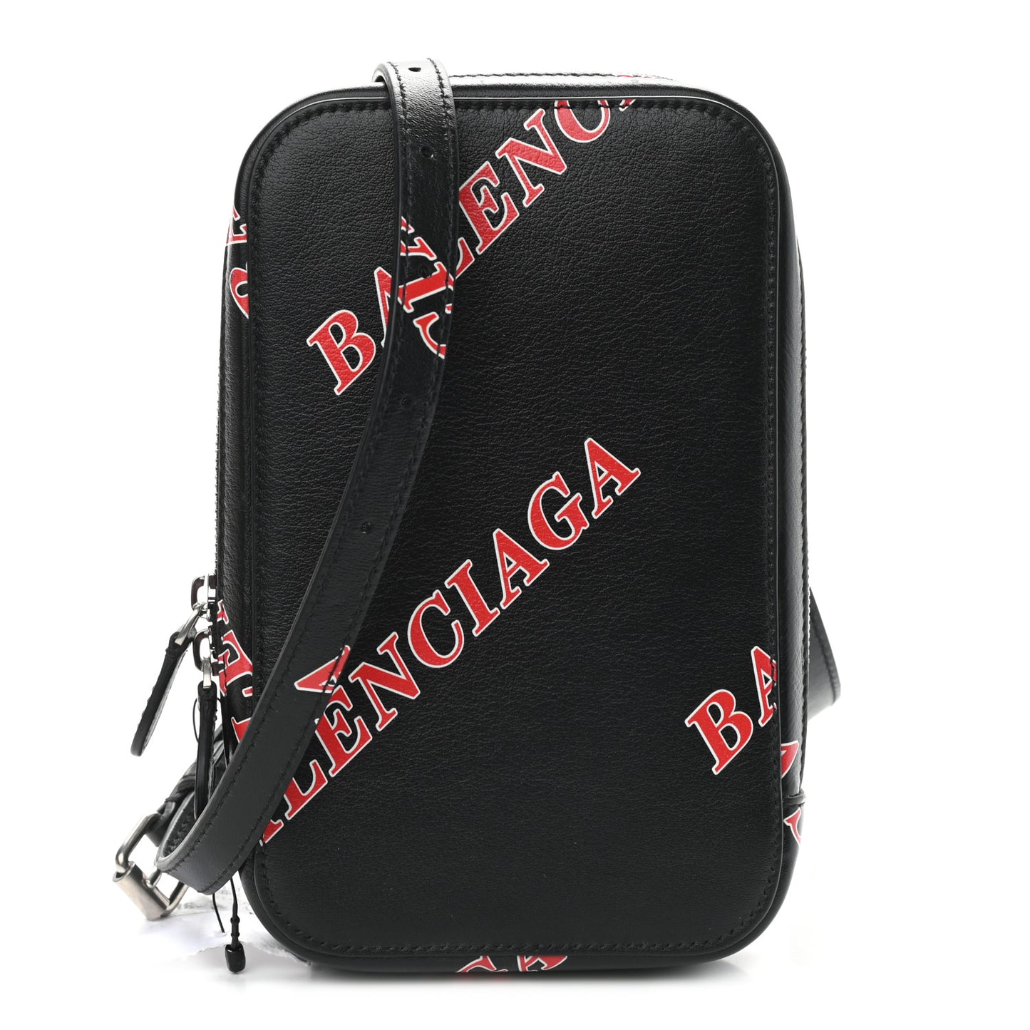 Calfskin Logo Print Cash Phone Holder Bag Black Red