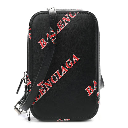 Balenciaga Calfskin Logo Print Cash Phone Holder Bag Black Red 1 of 8