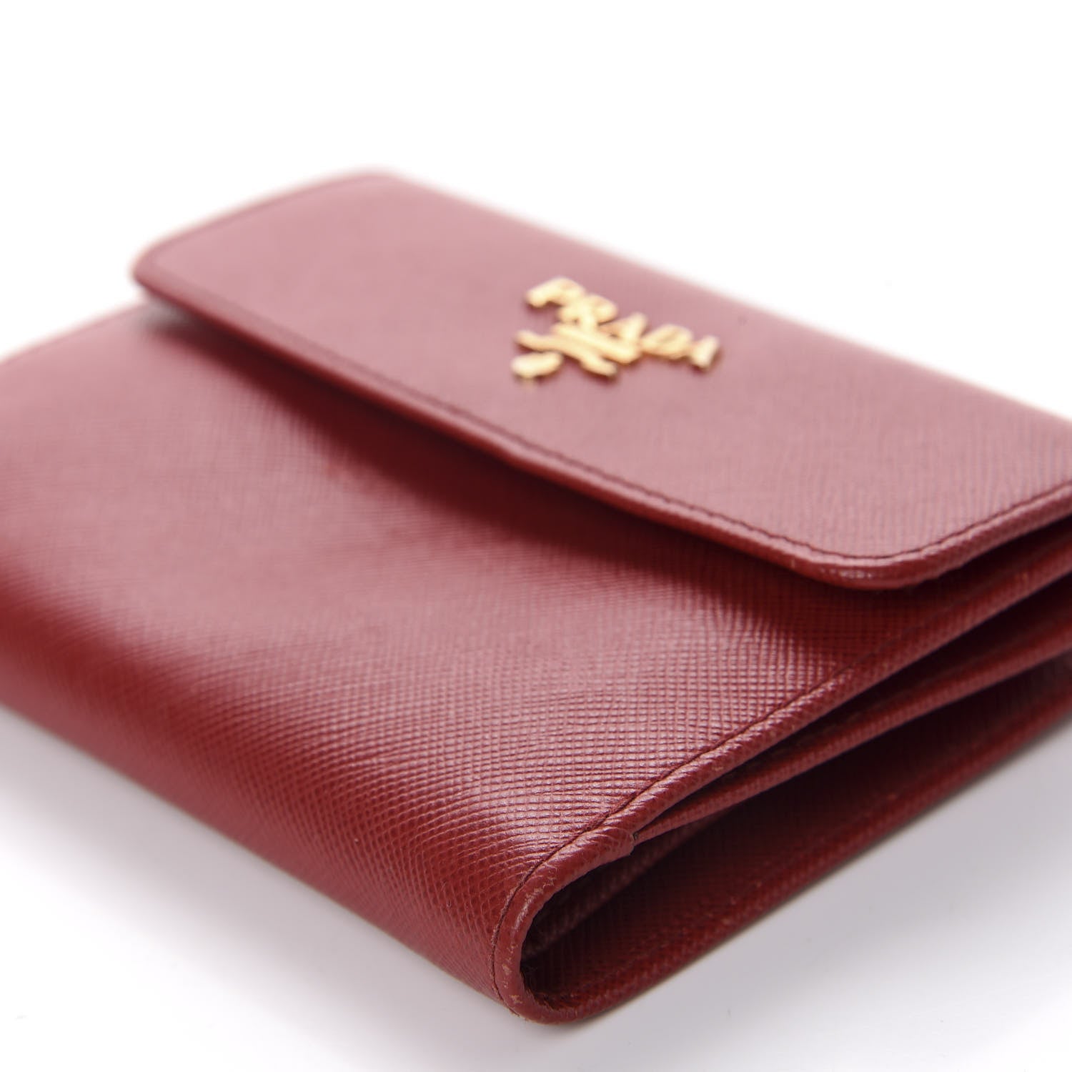Prada Saffiano Metal French Flap Compact Wallet Fuoco 7 of 9