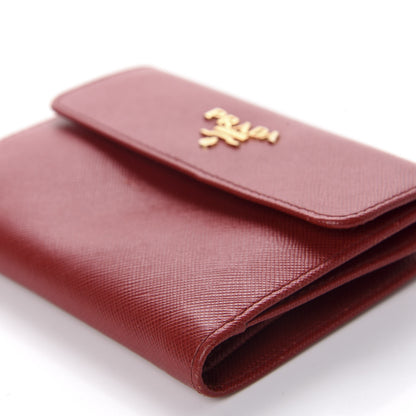 Prada Saffiano Metal French Flap Compact Wallet Fuoco 7 of 9