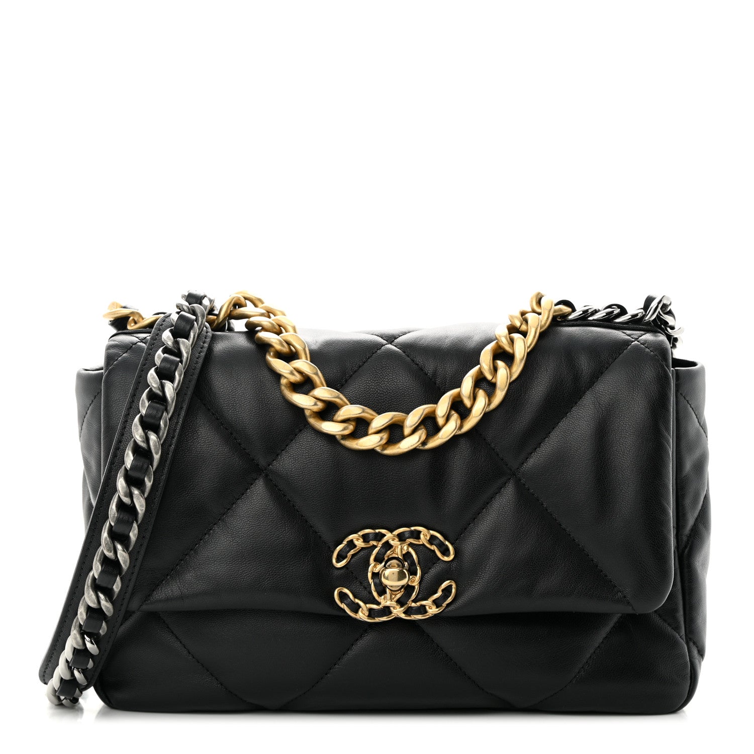 Chanel Shiny Goatskin Quilted Medium Chanel 19 Flap Black 1 of 12