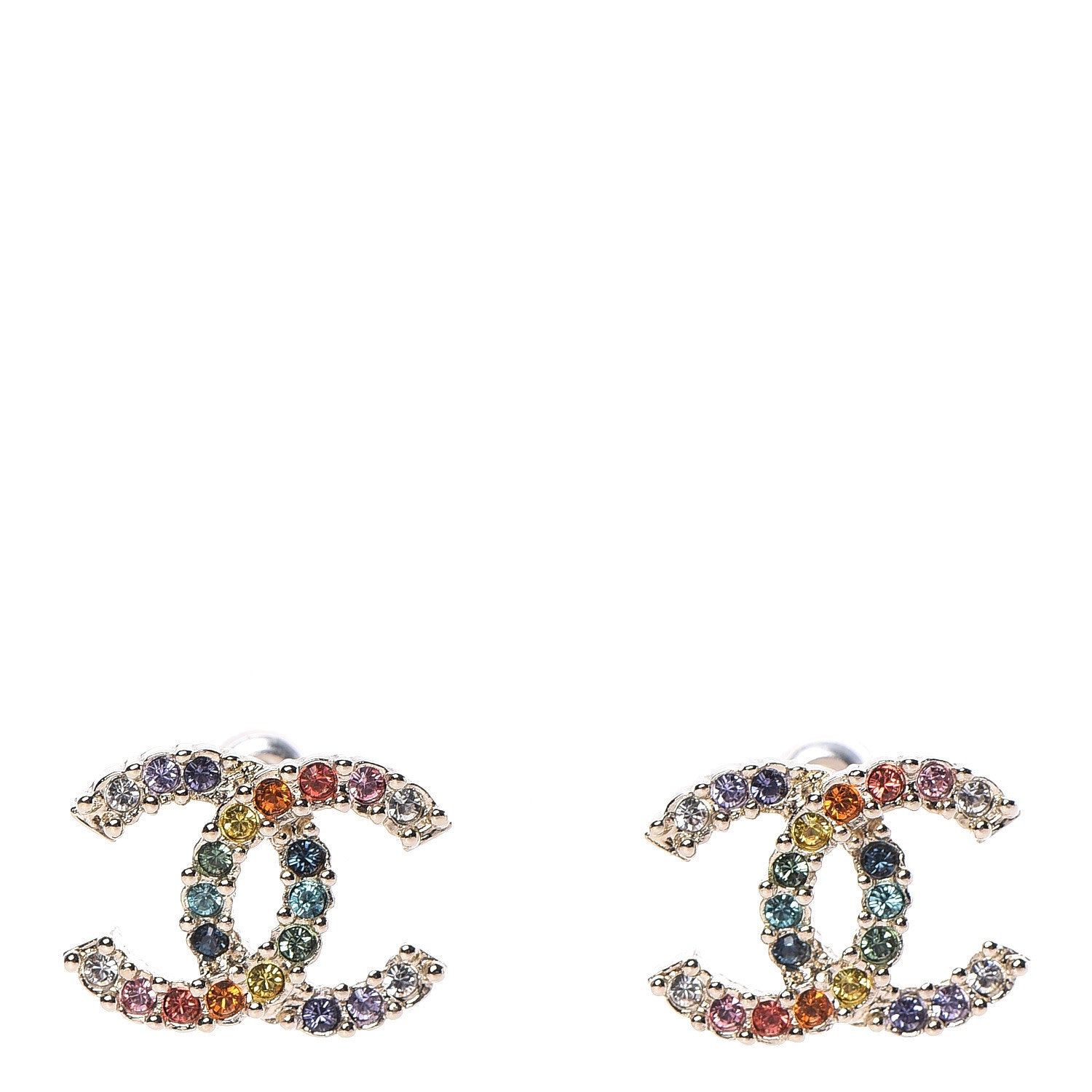 Chanel Crystal Over The Rainbow CC Earrings Gold Multicolor 1 of 5
