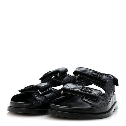 Chanel Lambskin Velcro Dad Sandals 37 So Black 4 of 9