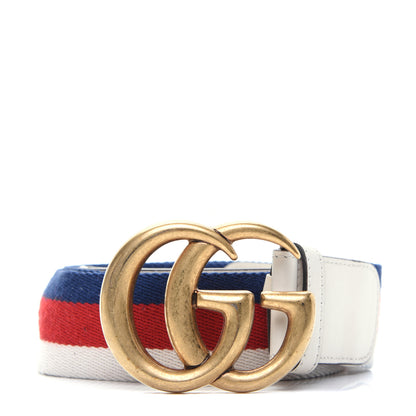 Gucci Nylon Calfskin Sylvie Web Double G 40mm Belt 110 44 Mystic White Hibiscus Red Maritime 1 of 10