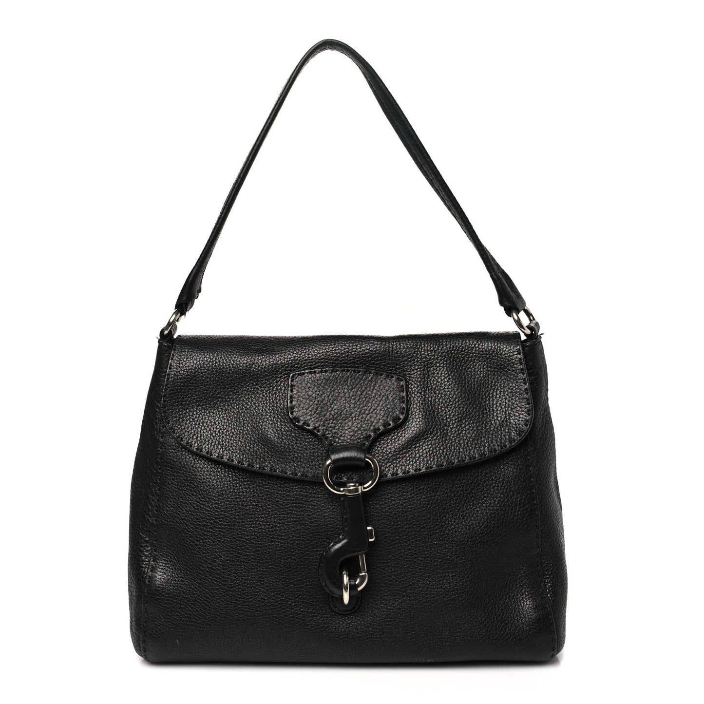 Vitello Daino Shoulder Flap Bag Black