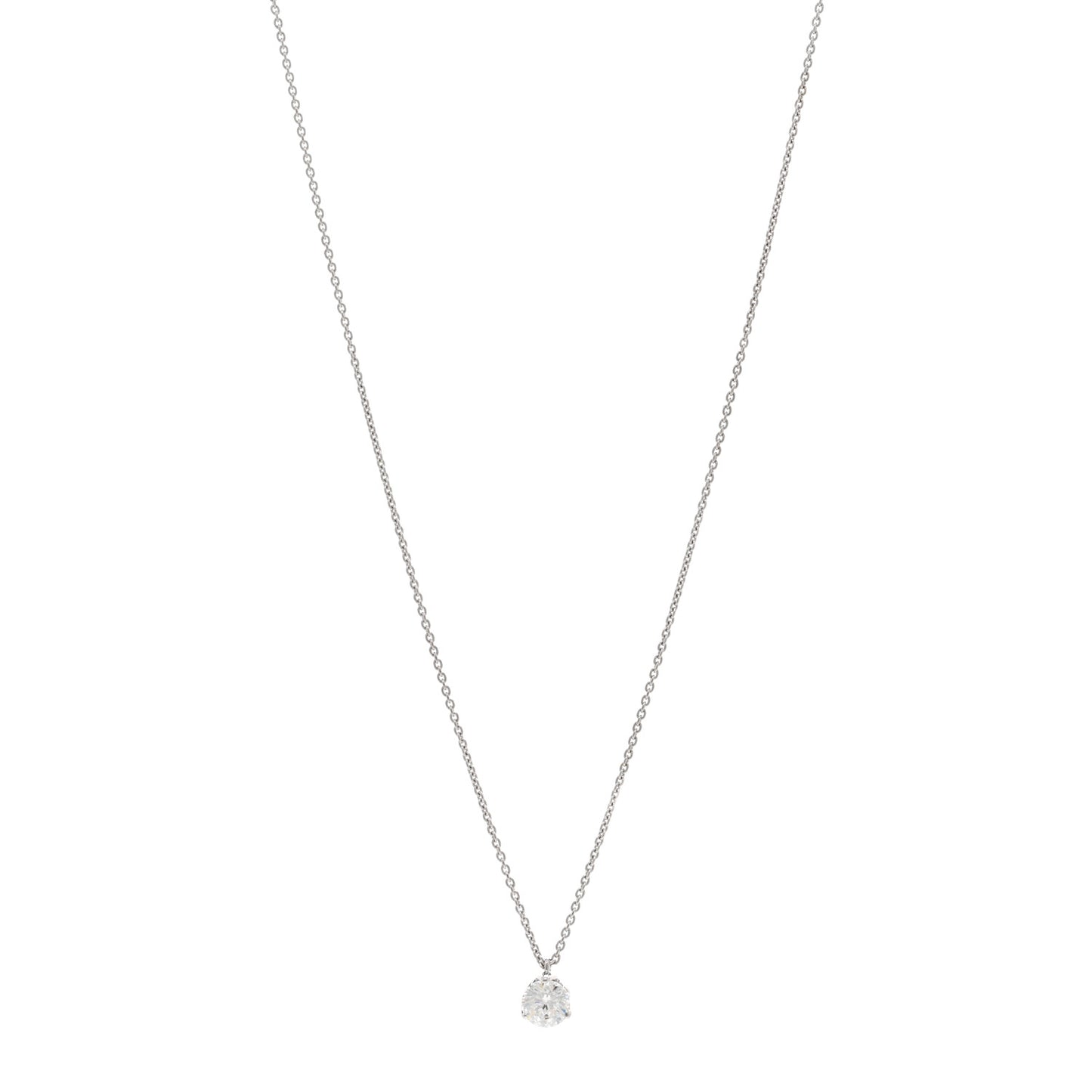 18K White Gold Diamond .92ct Cento Solitaire Pendant Necklace