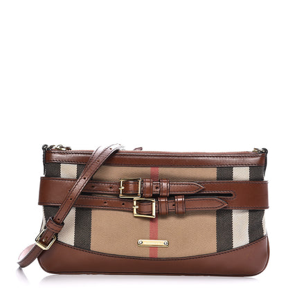 Burberry House Check Bridle Calfskin Peyton Crossbody Tan 1 of 7