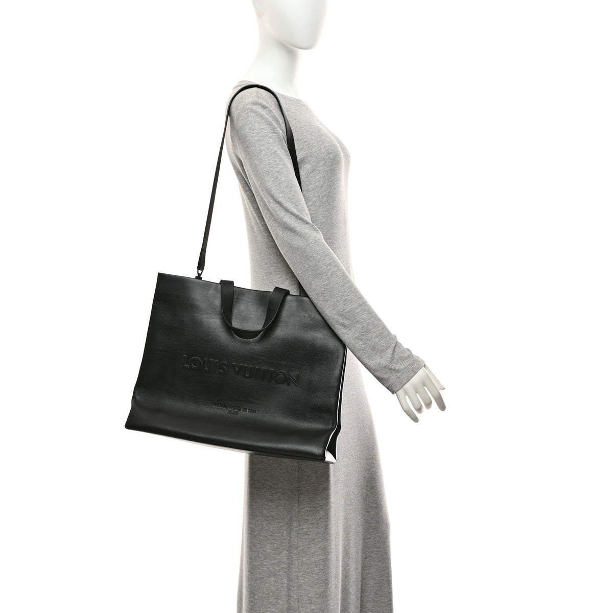 Louis Vuitton Calfskin Shopper Tote MM Black 2 of 9