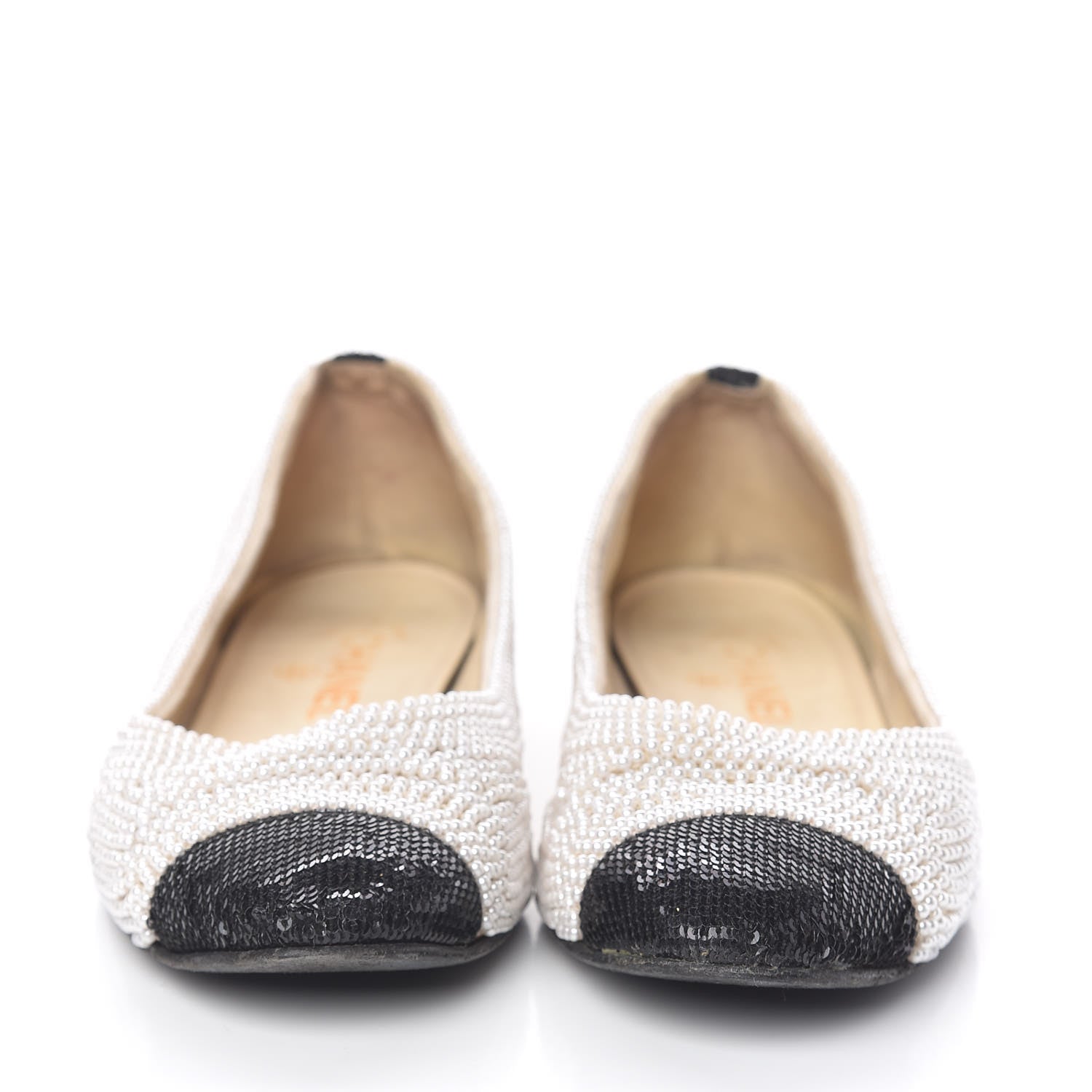 Chanel Pearl Sequin Cap Toe Ballerina Flats 39 White Black 2 of 12