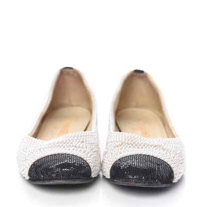 Chanel Pearl Sequin Cap Toe Ballerina Flats 39 White Black 2 of 12