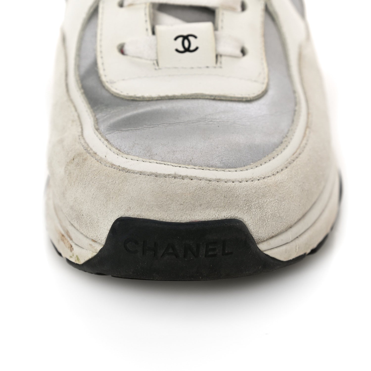 Chanel Calfskin Fabric Sneakers 37.5 White Silver Fluo Pink 16 of 18
