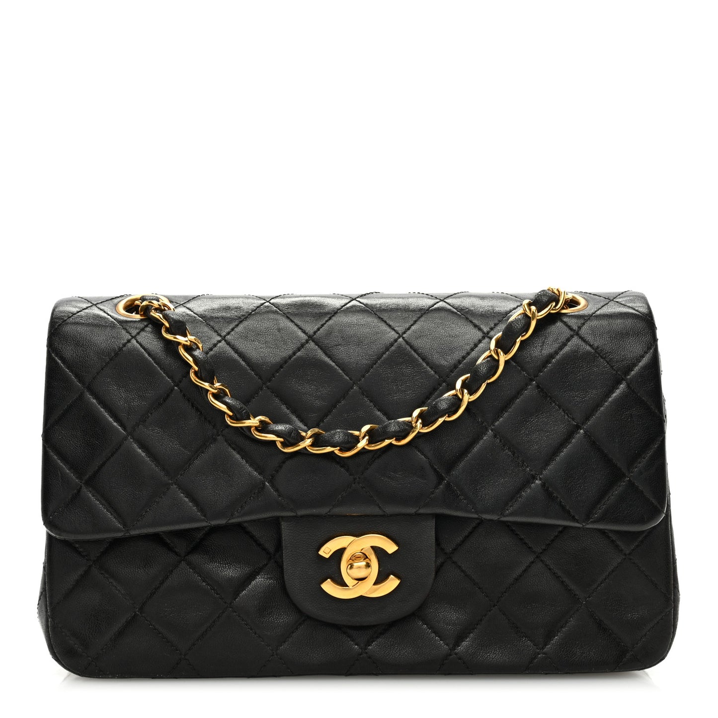 Lambskin Quilted Small Double Flap Black