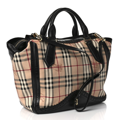 Burberry Haymarket Check Brogue Tassel Tote Black 2 of 7