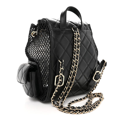 Chanel Shiny Lambskin Mesh Quilted Small Cargo Duma Drawstring Backpack Black 2 of 9