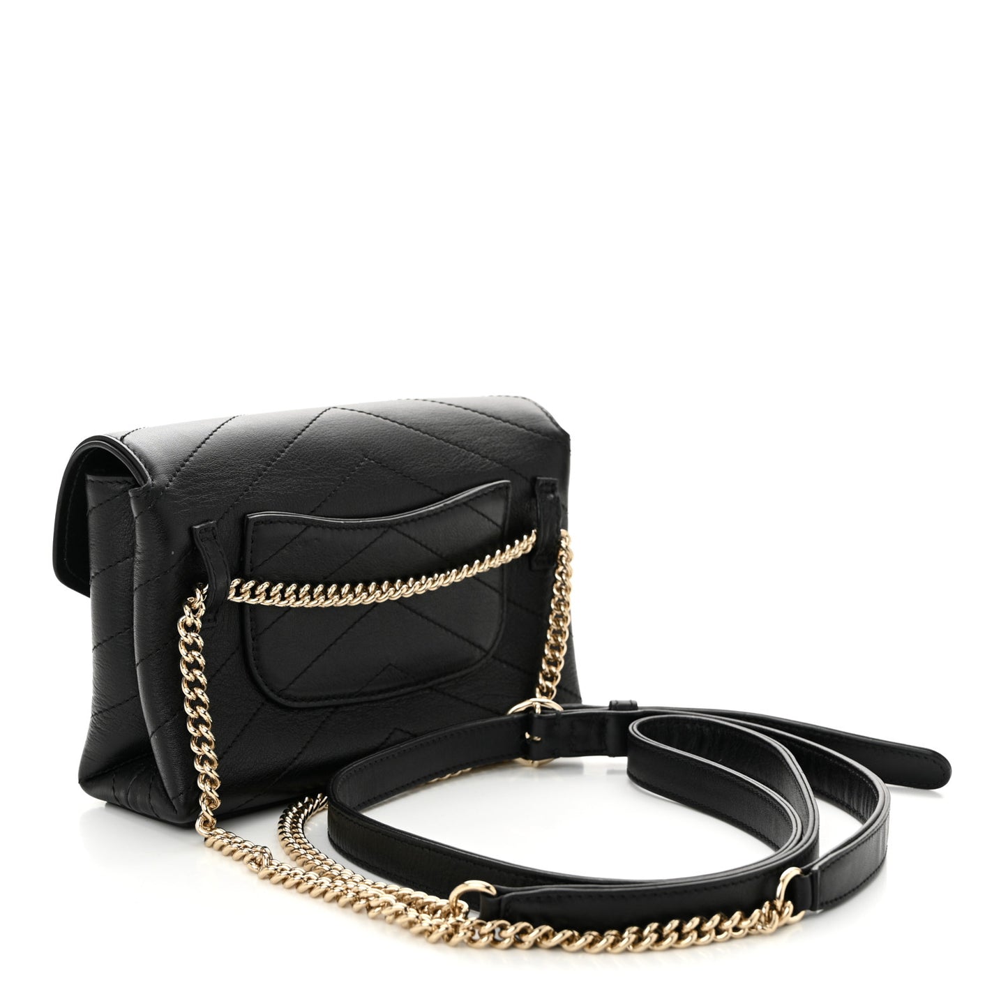 Calfskin Chevron Stitched Coco Waist Bag Black