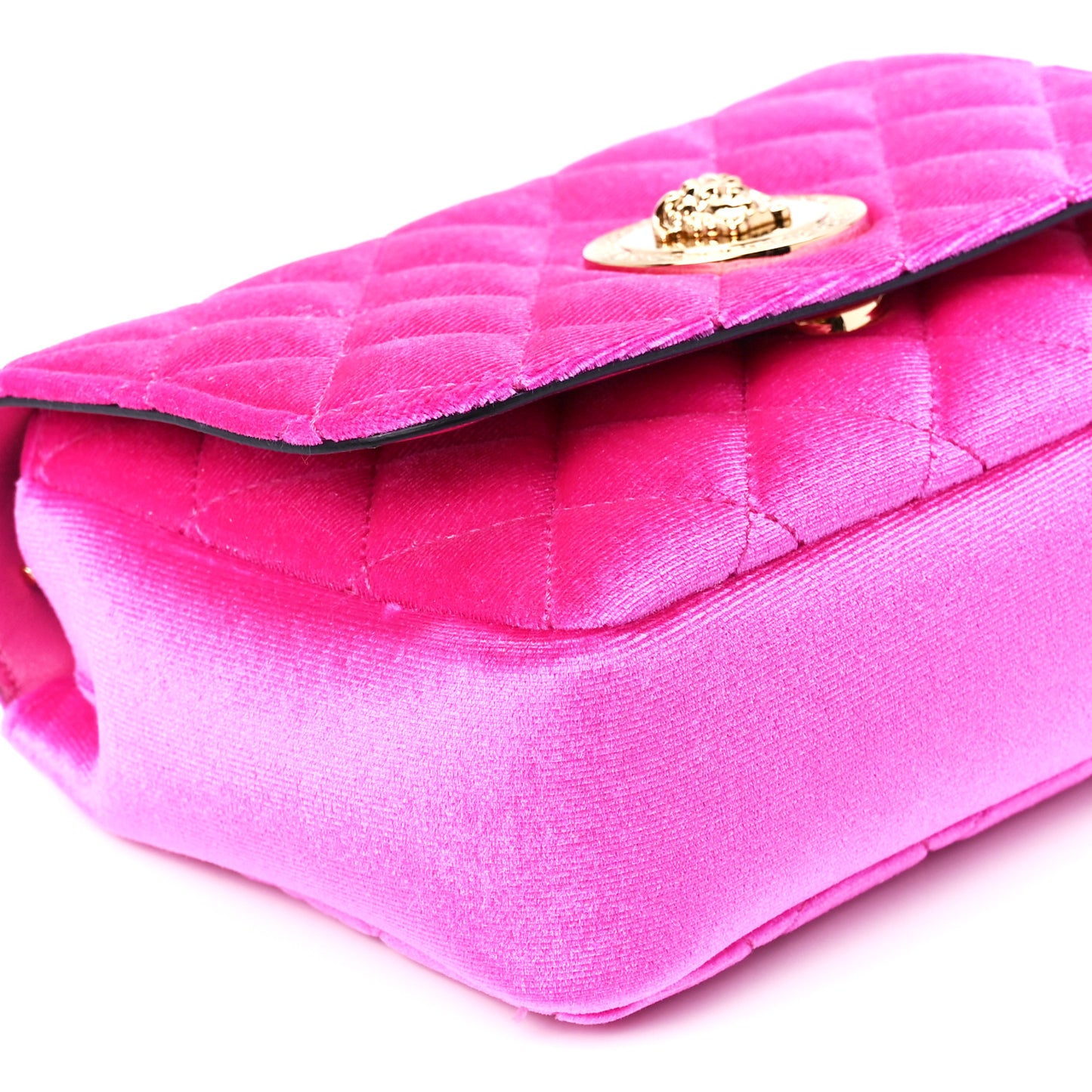 Velvet Quilted Medusa Chain Crossbody Pink