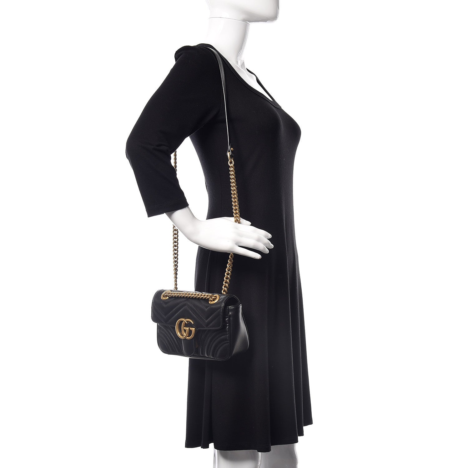 Gucci Calfskin Matelasse Mini GG Marmont Shoulder Bag Black 2 of 9
