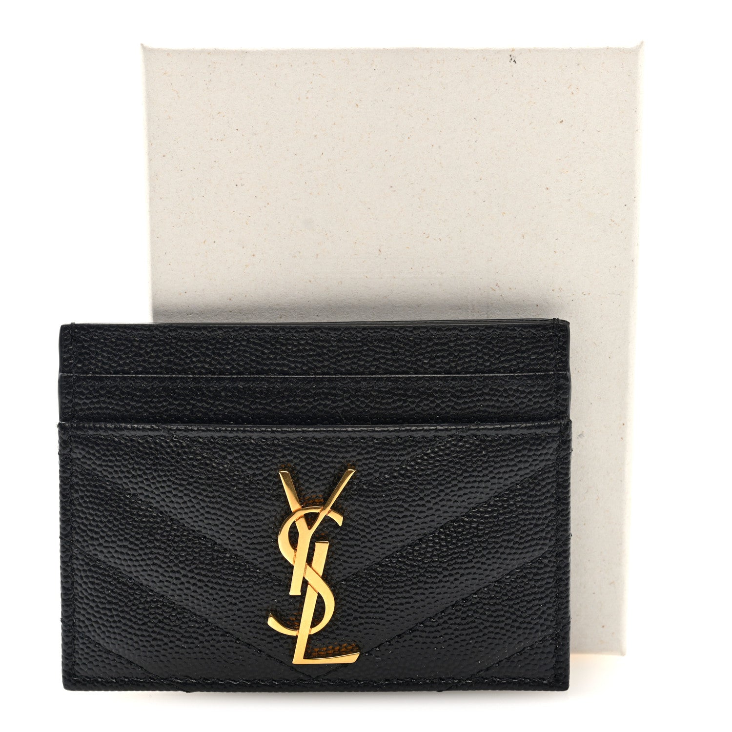 Saint Laurent Grain De Poudre Matelasse Chevron Monogram Credit Card Case Black 7 of 7