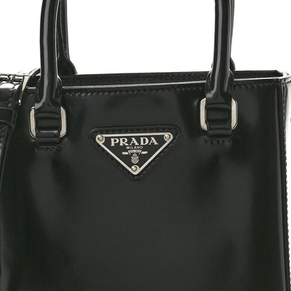 Prada Spazzolato Metal Triangle Logo Small Double Handle Crossbody Tote Black 8 of 10
