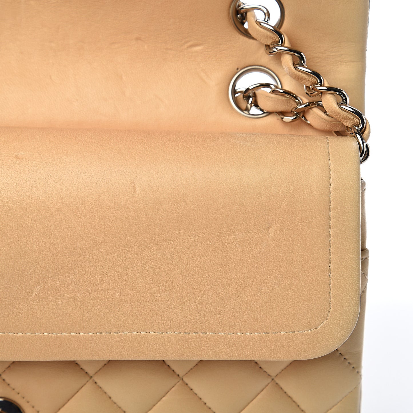 Lambskin Quilted Medium Double Flap Beige Clair
