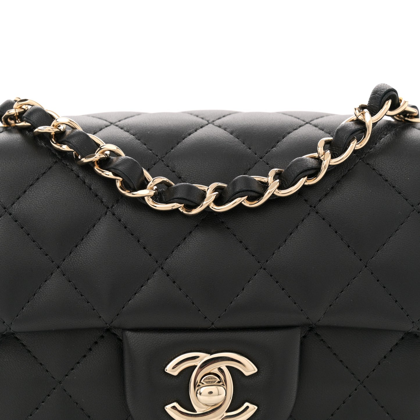 Lambskin Quilted Mini Rectangular Flap Black