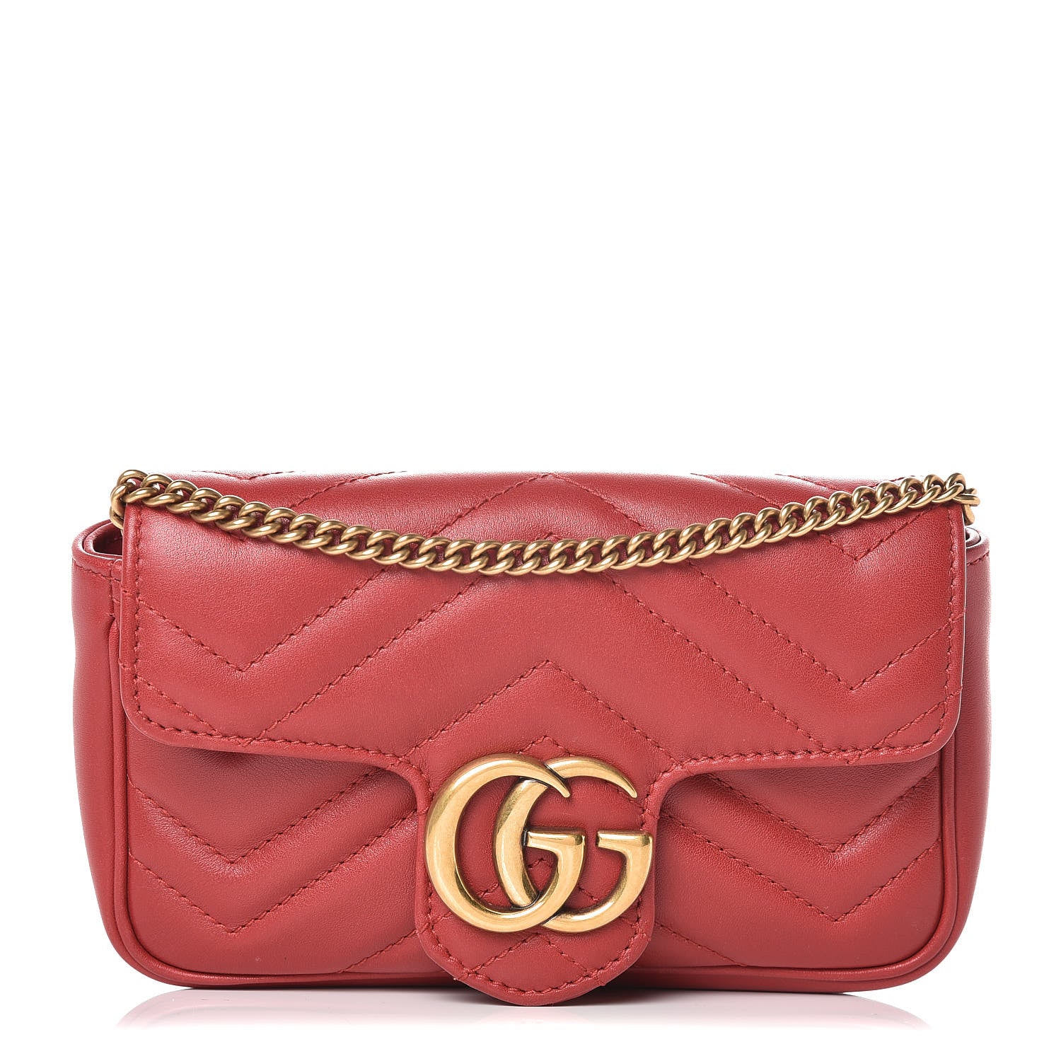 Gucci Calfskin Matelasse Super Mini GG Marmont Shoulder Bag Hibiscus Red 1 of 10