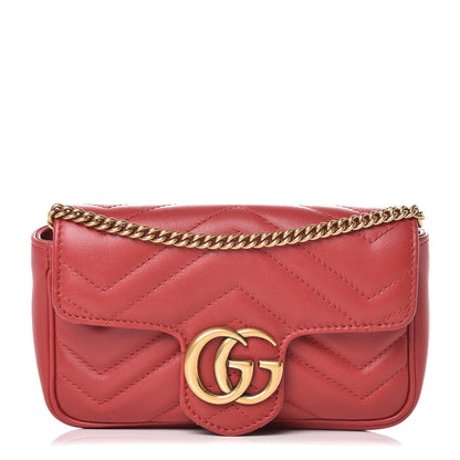 Gucci Calfskin Matelasse Super Mini GG Marmont Shoulder Bag Hibiscus Red 1 of 10