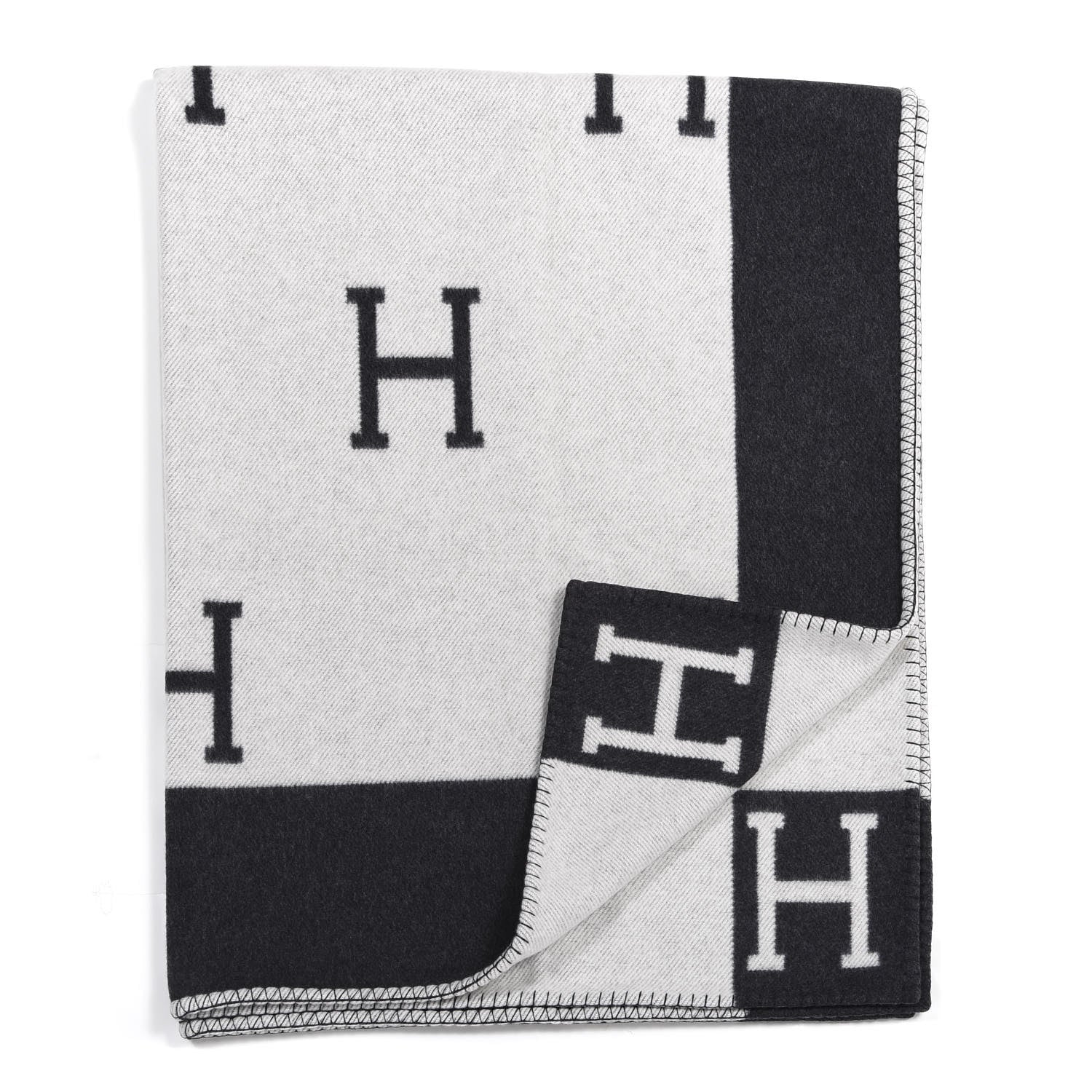 Hermes Wool Cashmere Avalon Blanket Ecru Gris Fonce 2 of 4