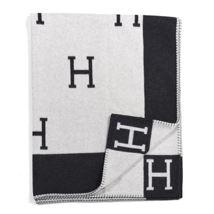Hermes Wool Cashmere Avalon Blanket Ecru Gris Fonce 2 of 4