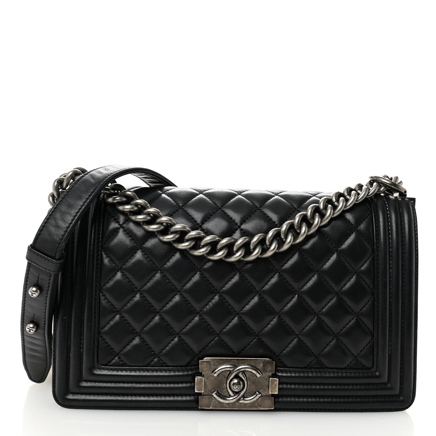 Lambskin Quilted Medium Boy Flap Black
