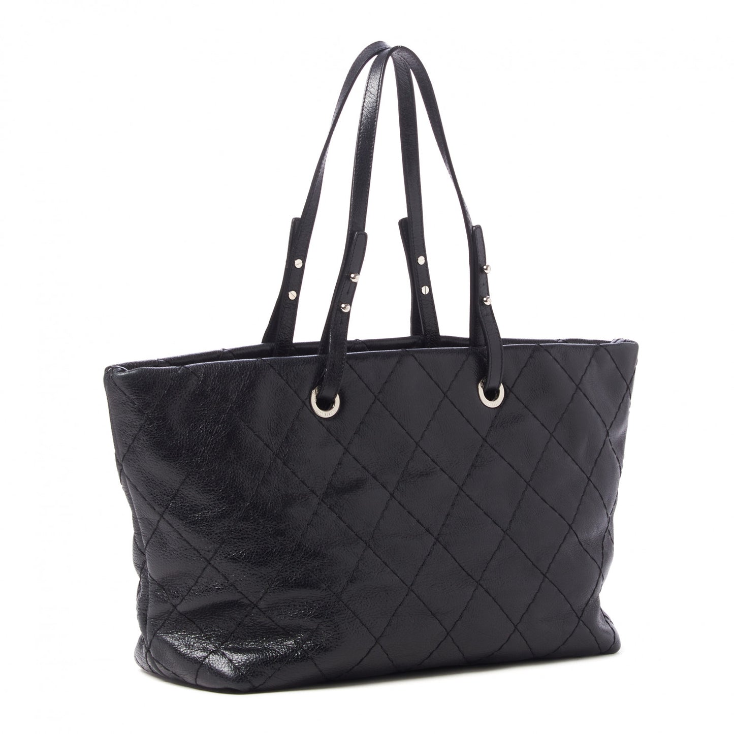 Glazed Calfskin Large On The Road Tote Black