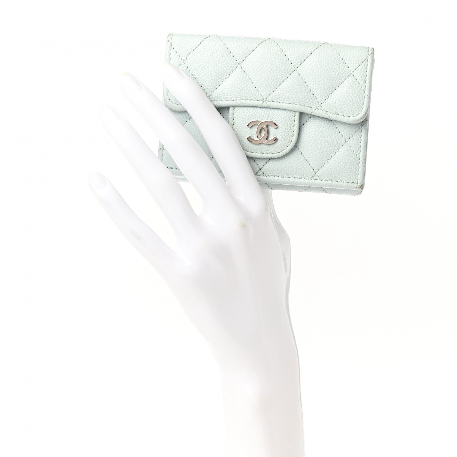 Chanel Caviar Quilted Double Flap Wallet Light Blue 2 of 12