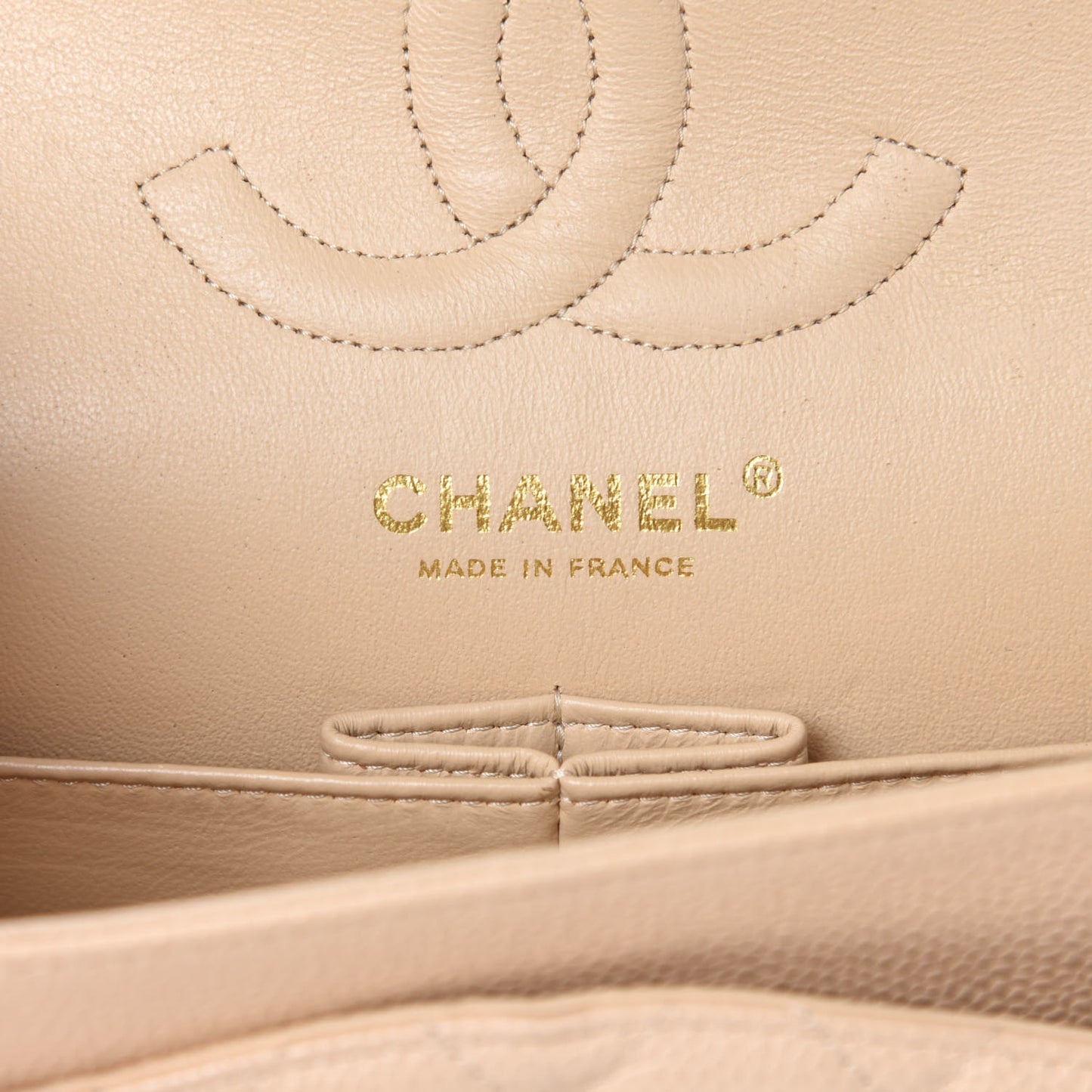 Caviar Quilted Medium Double Flap Light Beige