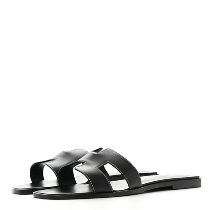 Hermes Box Calfskin Oran Sandals 40.5 Black 3 of 10
