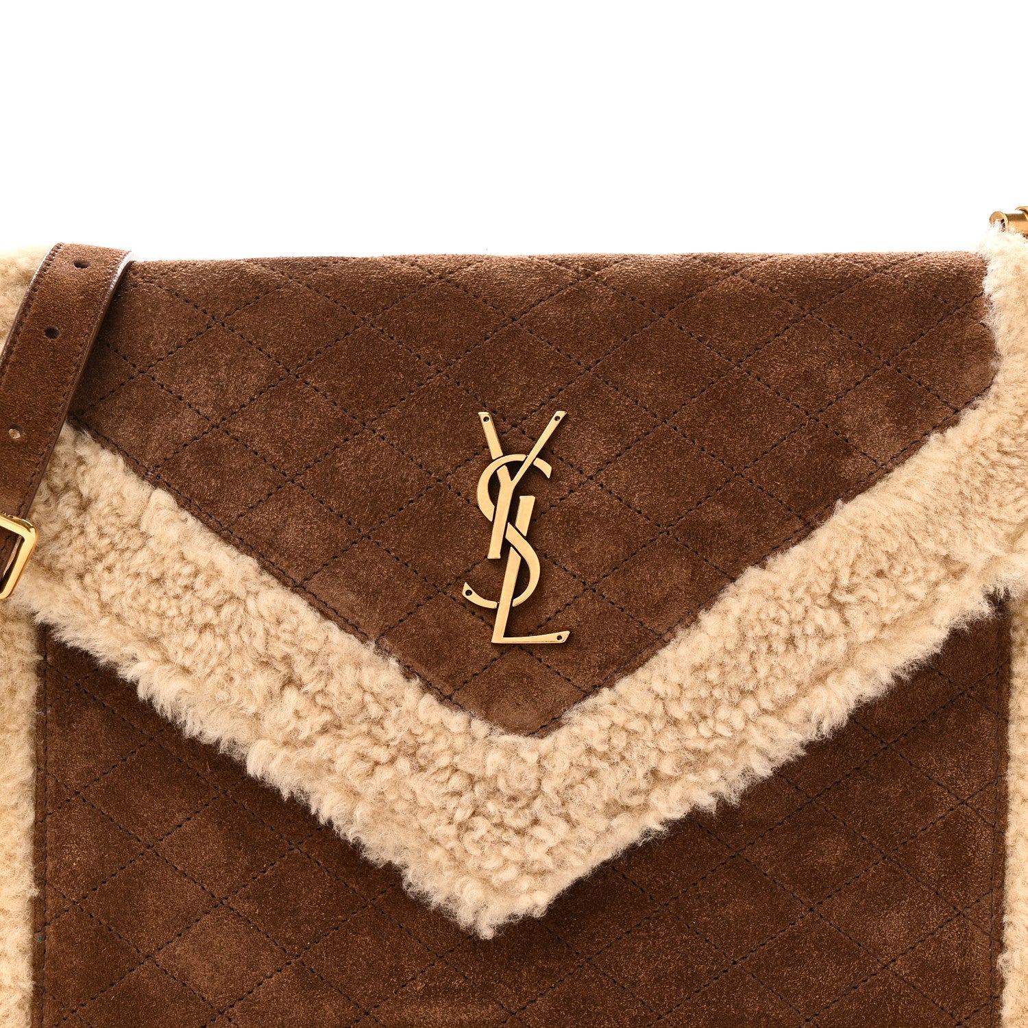 Saint Laurent Nubuck Shearling Quilted Medium Gaby Satchel Natural Tan 7 of 9
