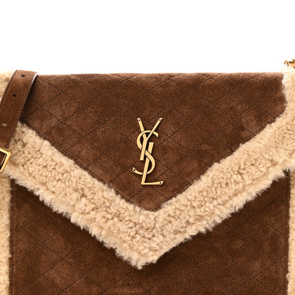 Saint Laurent Nubuck Shearling Quilted Medium Gaby Satchel Natural Tan 7 of 9