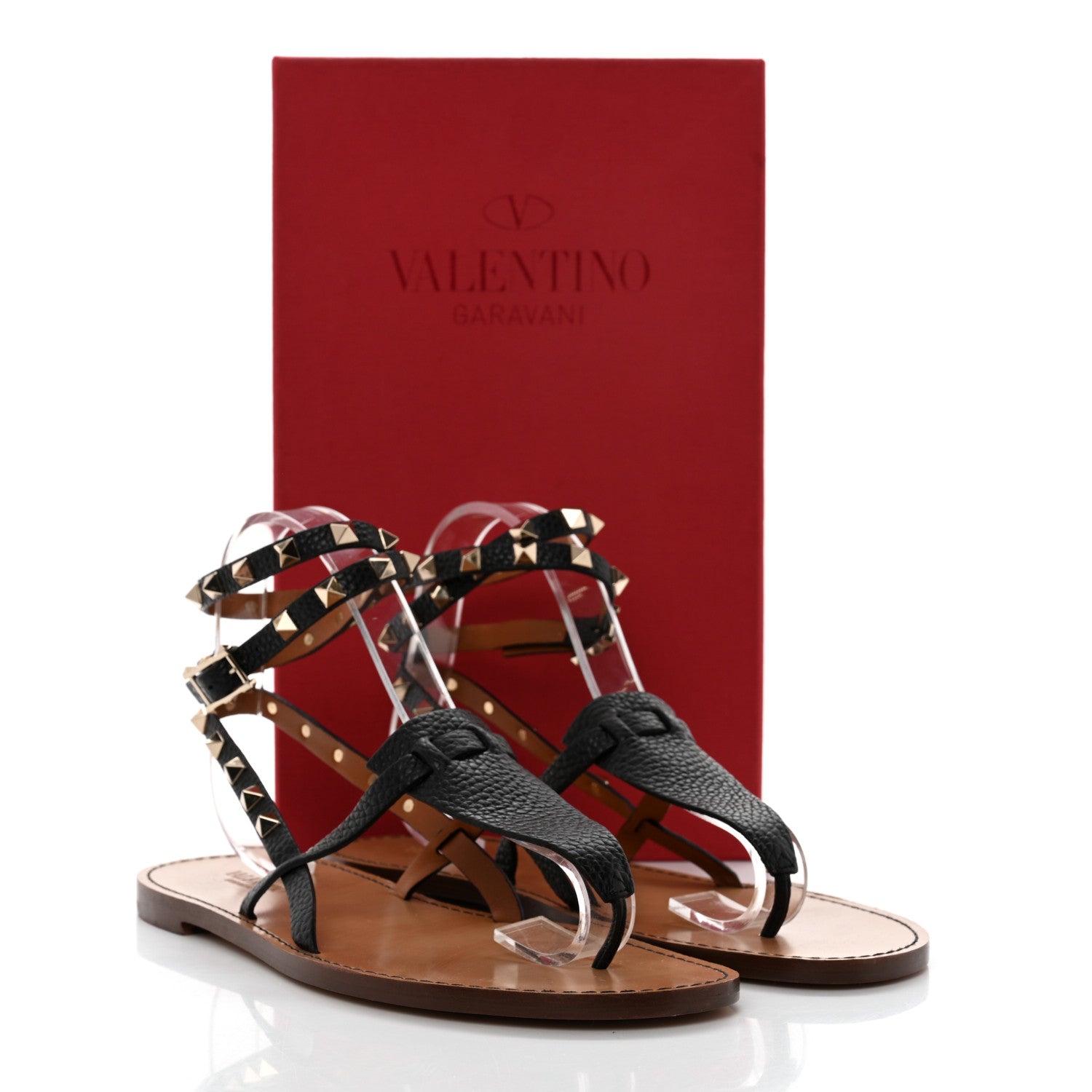 Valentino Garavani Calfskin Rockstud Ankle Wrap Flat Thong Sandals 39.5 Black 9 of 9