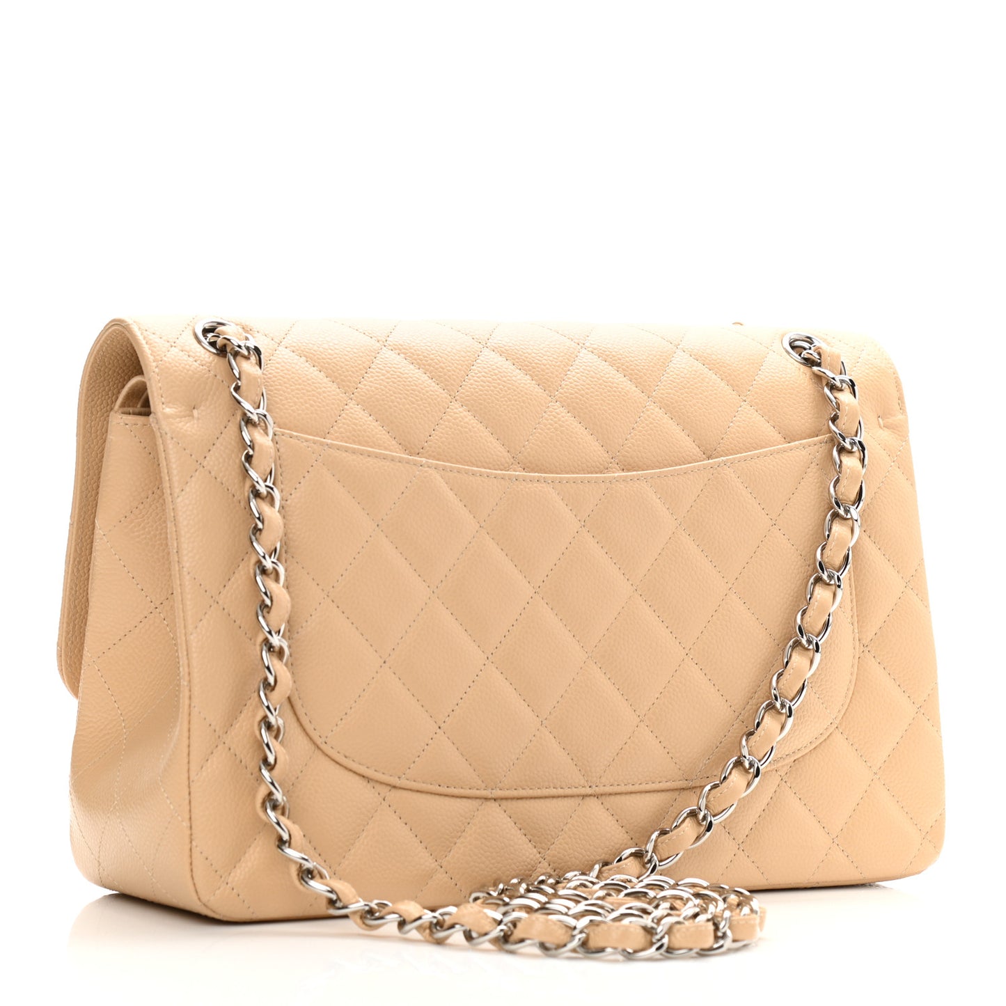Caviar Quilted Jumbo Double Flap Beige Clair