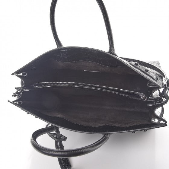 Calfskin Crocodile Embossed Medium Supple Sac de Jour Black