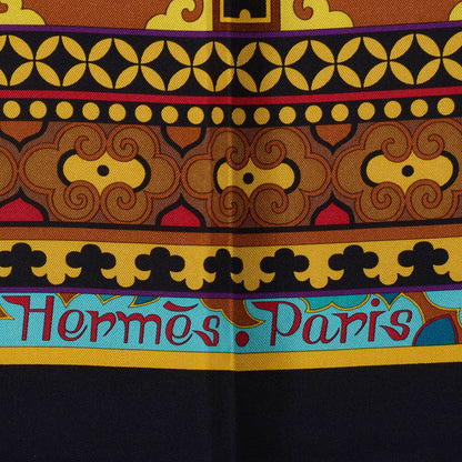 Hermes Silk La Femme Aux Semelles De Vent 90cm Scarf Noir Or Turquoise 3 of 6